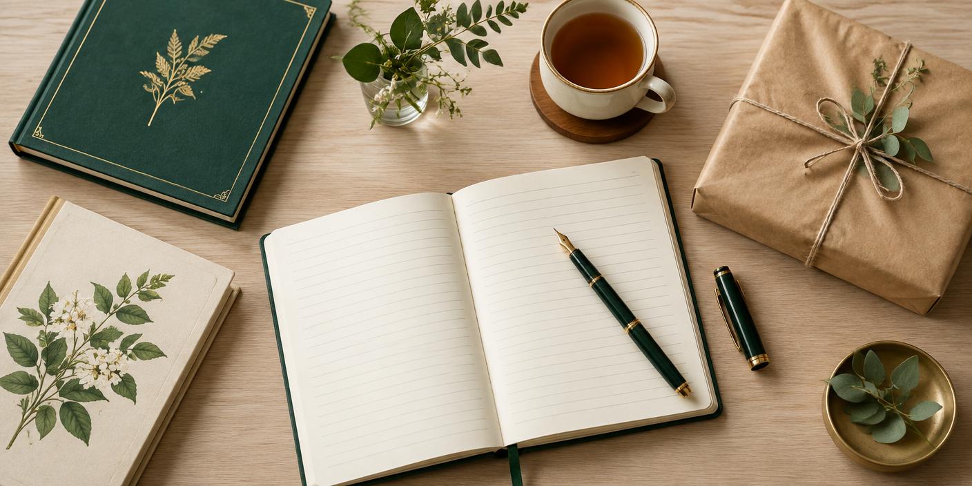 Notebook, books, pen and delivered writing materials